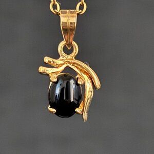 Vintage ONYX Pendant Necklace, Dolphin Ore 18K Gold Electroplate